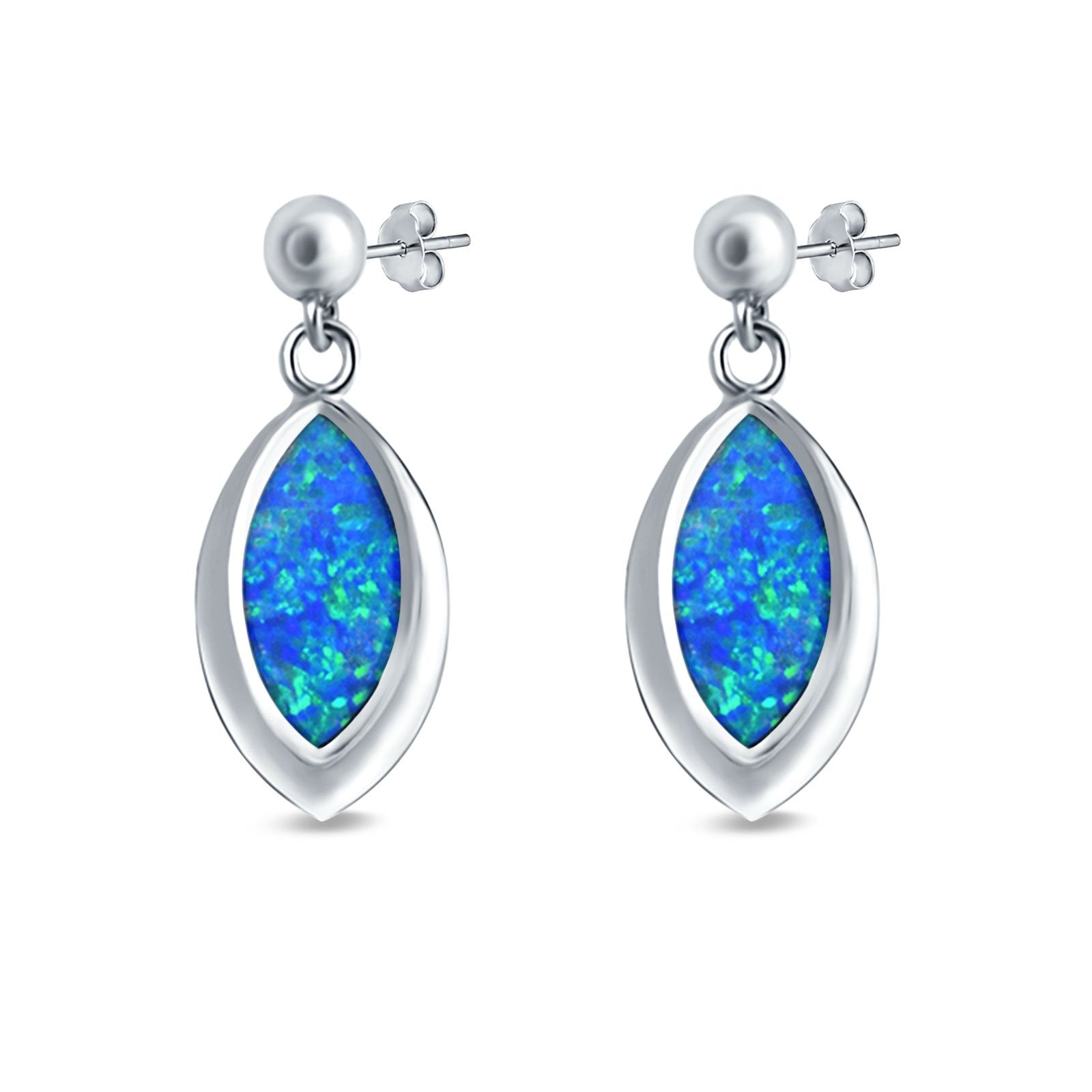 Marquise Stud Earrings Created Opal 925 Sterling Silver (20mm)