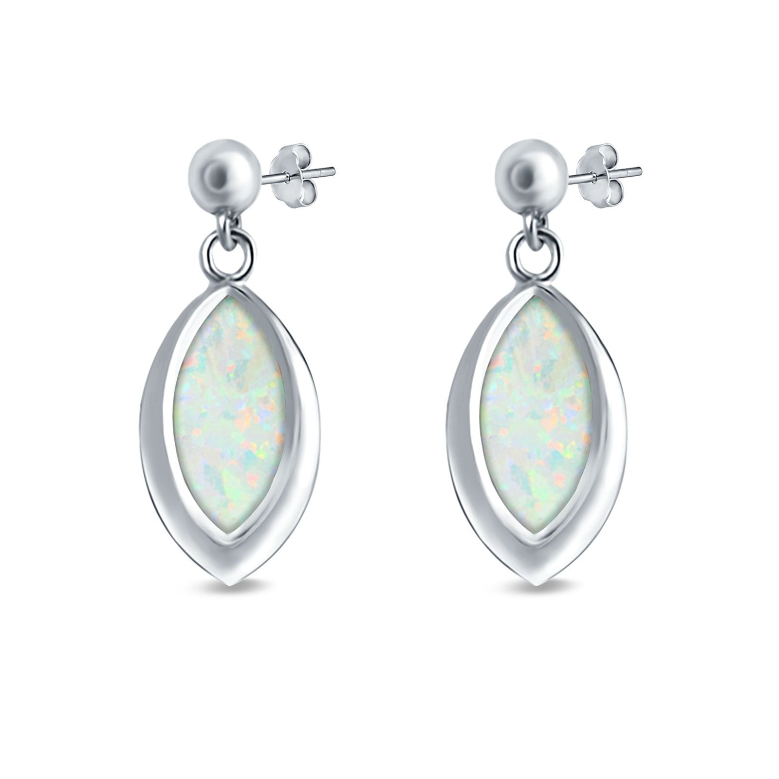 Marquise Stud Earrings Created Opal 925 Sterling Silver (20mm)