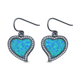 Heart Drop Dangle Earrings Created Opal 925 Sterling Silver (19mm)