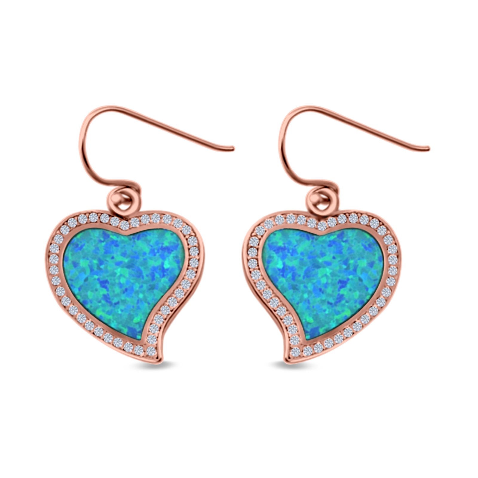 Heart Drop Dangle Earrings Created Opal 925 Sterling Silver (19mm)
