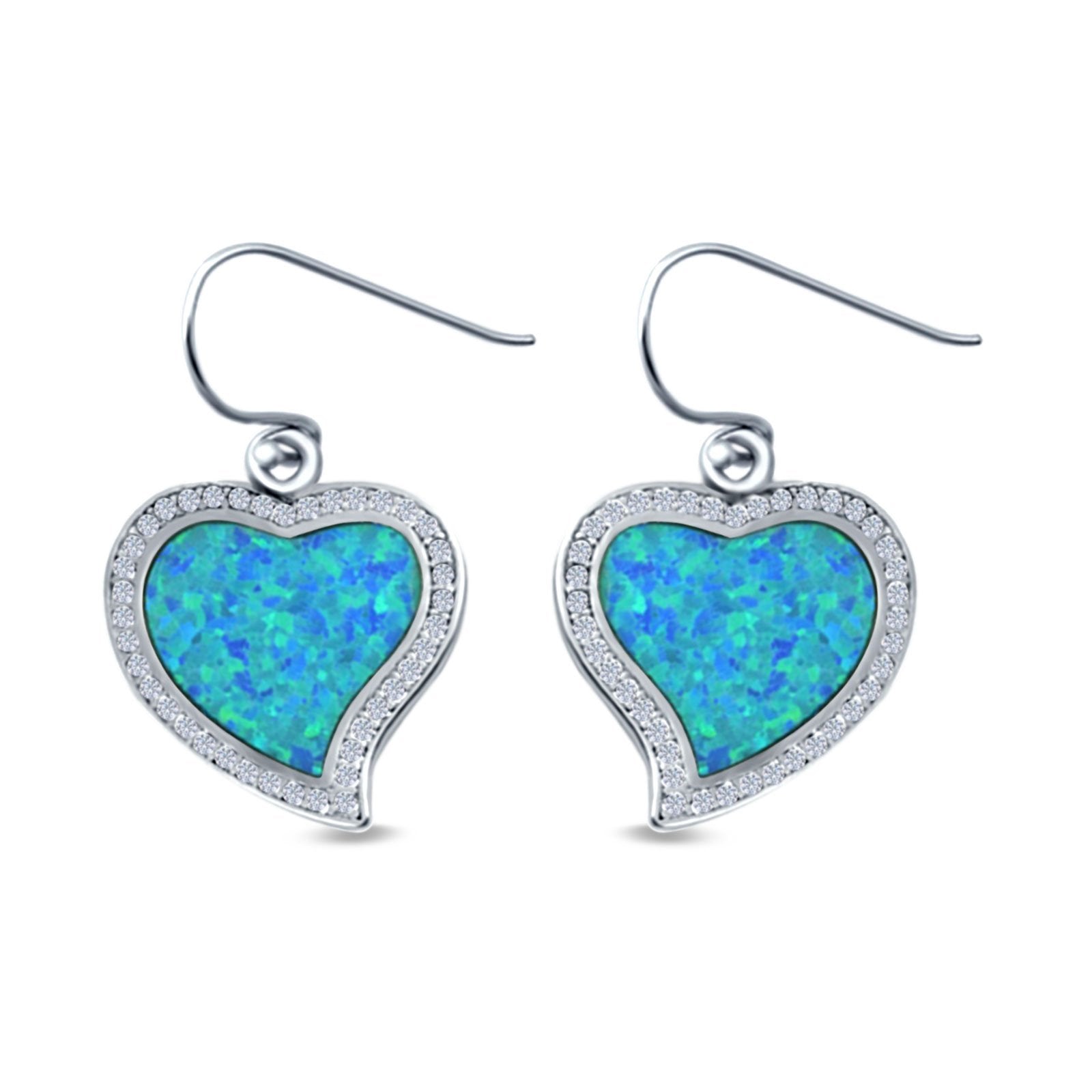 Heart Drop Dangle Earrings Created Opal 925 Sterling Silver (19mm)
