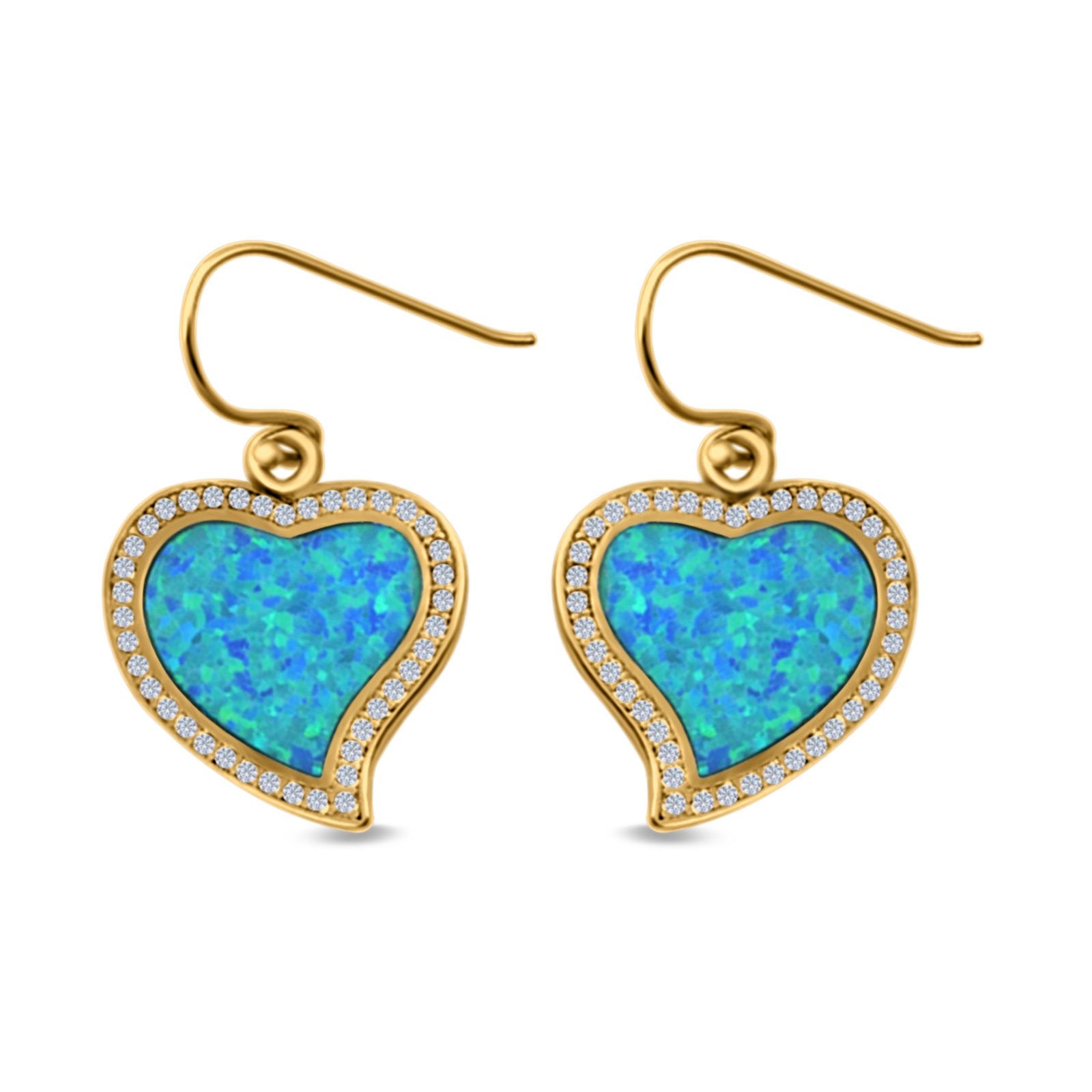 Heart Drop Dangle Earrings Created Opal 925 Sterling Silver (19mm)