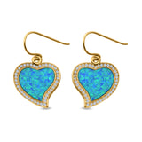 Heart Drop Dangle Earrings Created Opal 925 Sterling Silver (19mm)