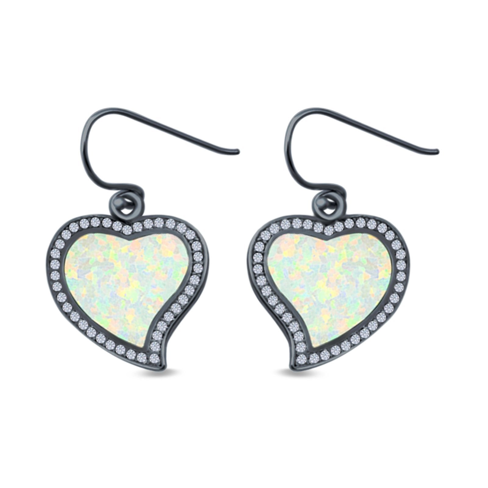 Heart Drop Dangle Earrings Created Opal 925 Sterling Silver (19mm)