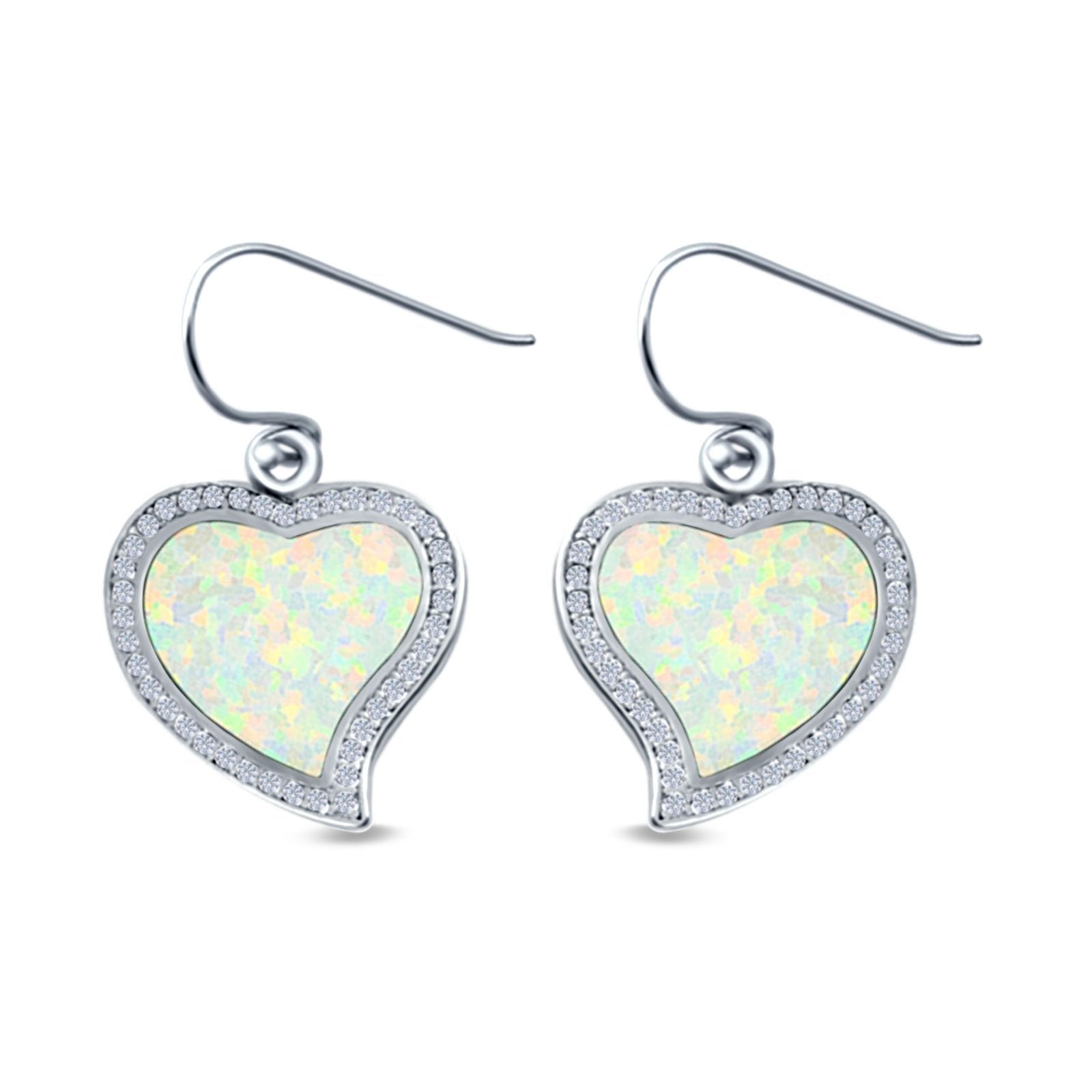 Heart Drop Dangle Earrings Created Opal 925 Sterling Silver (19mm)