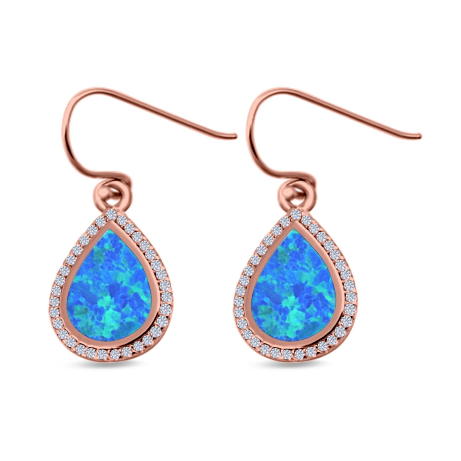 Drop Dangle Halo Pear Earrings Created Opal 925 Sterling Silver(19mm)