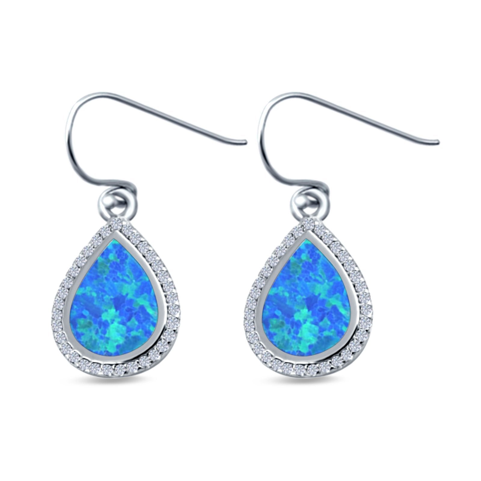 Drop Dangle Halo Pear Earrings Created Opal 925 Sterling Silver(19mm)