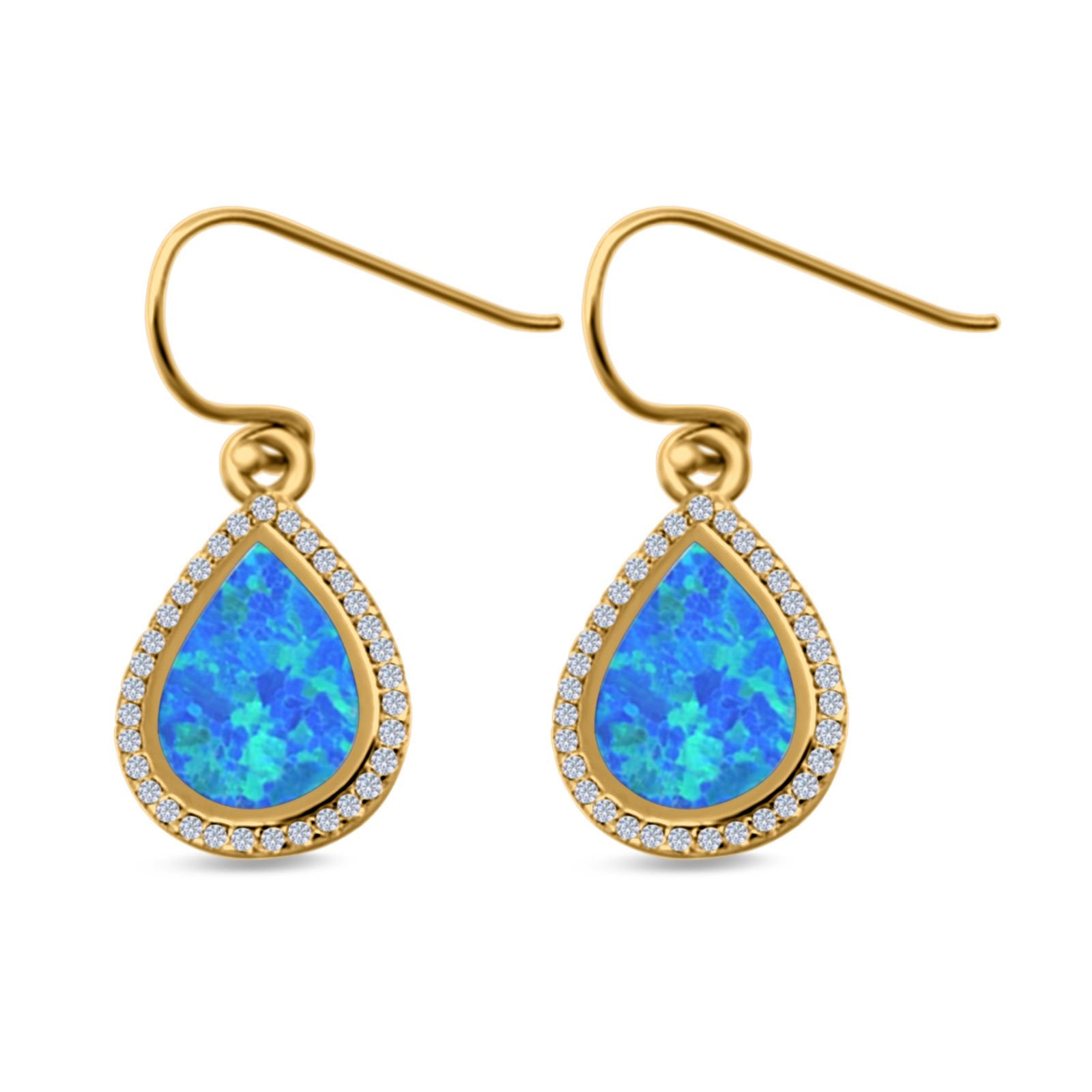 Drop Dangle Halo Pear Earrings Created Opal 925 Sterling Silver(19mm)