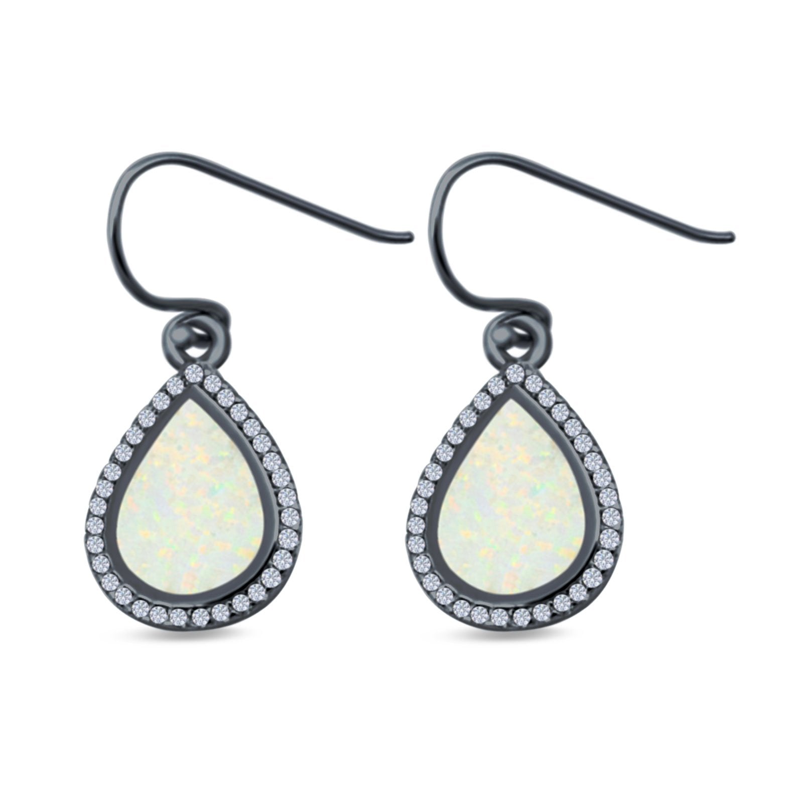 Drop Dangle Halo Pear Earrings Created Opal 925 Sterling Silver(19mm)