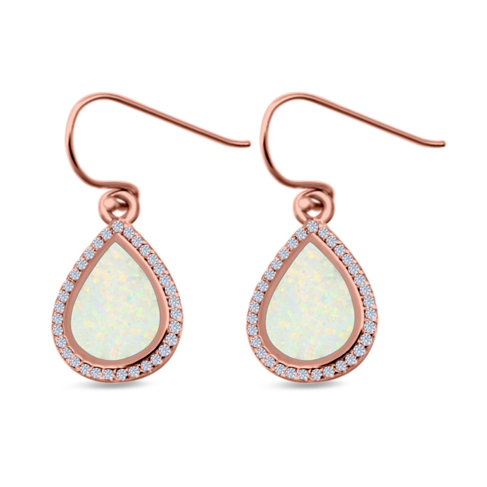 Drop Dangle Halo Pear Earrings Created Opal 925 Sterling Silver(19mm)