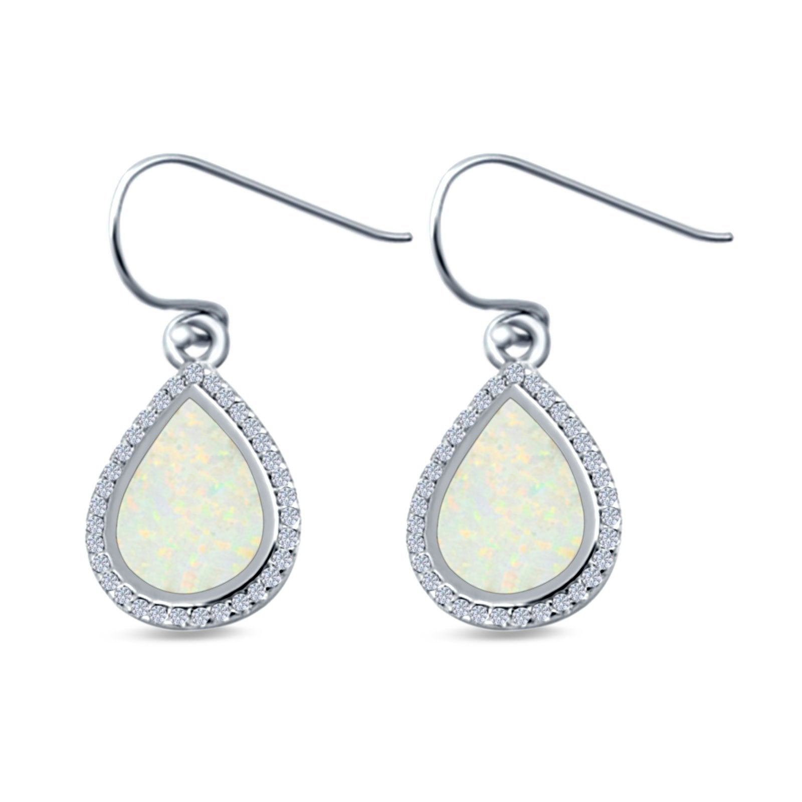 Drop Dangle Halo Pear Earrings Created Opal 925 Sterling Silver(19mm)