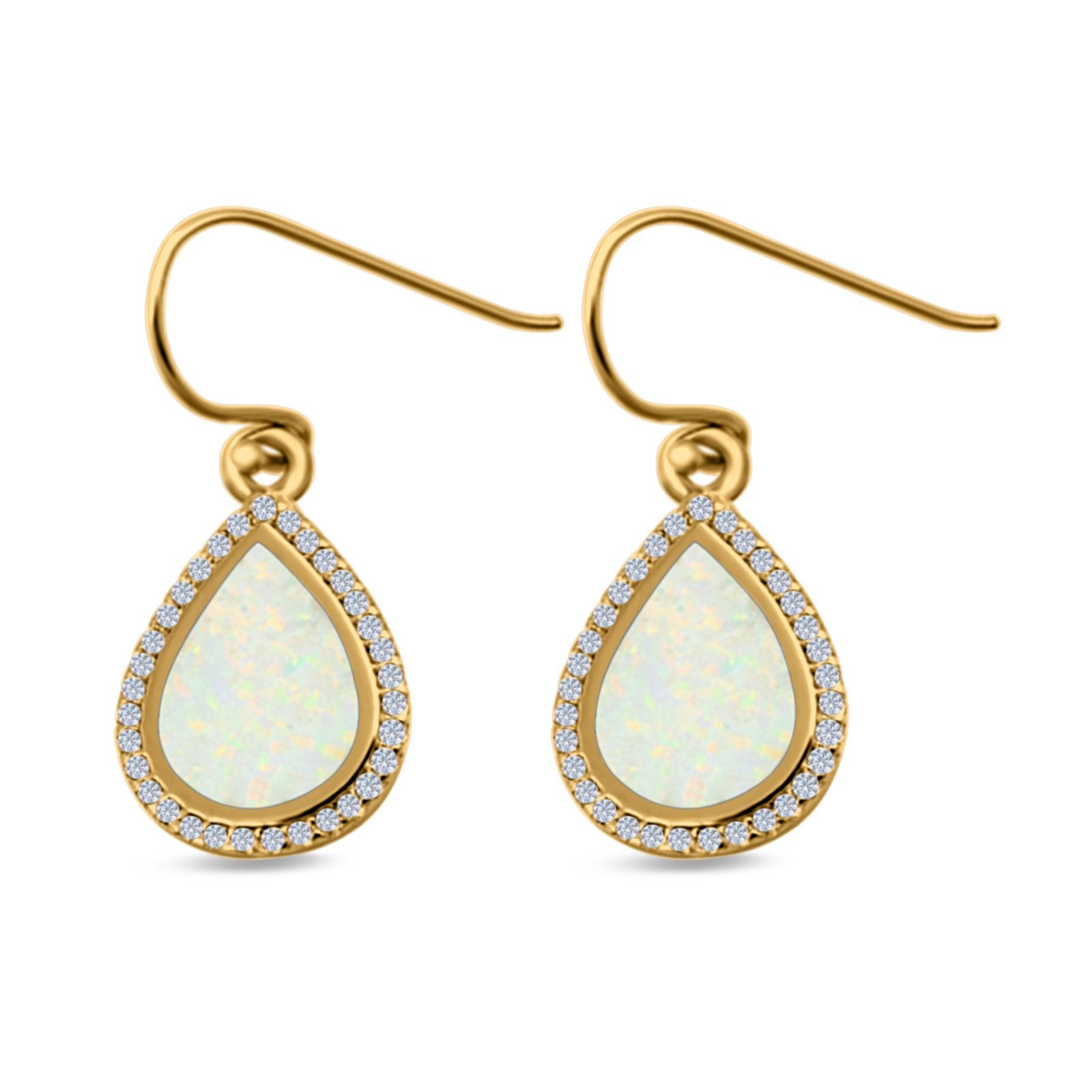Drop Dangle Halo Pear Earrings Created Opal 925 Sterling Silver(19mm)