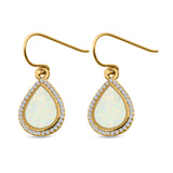 Drop Dangle Halo Pear Earrings Created Opal 925 Sterling Silver(19mm)
