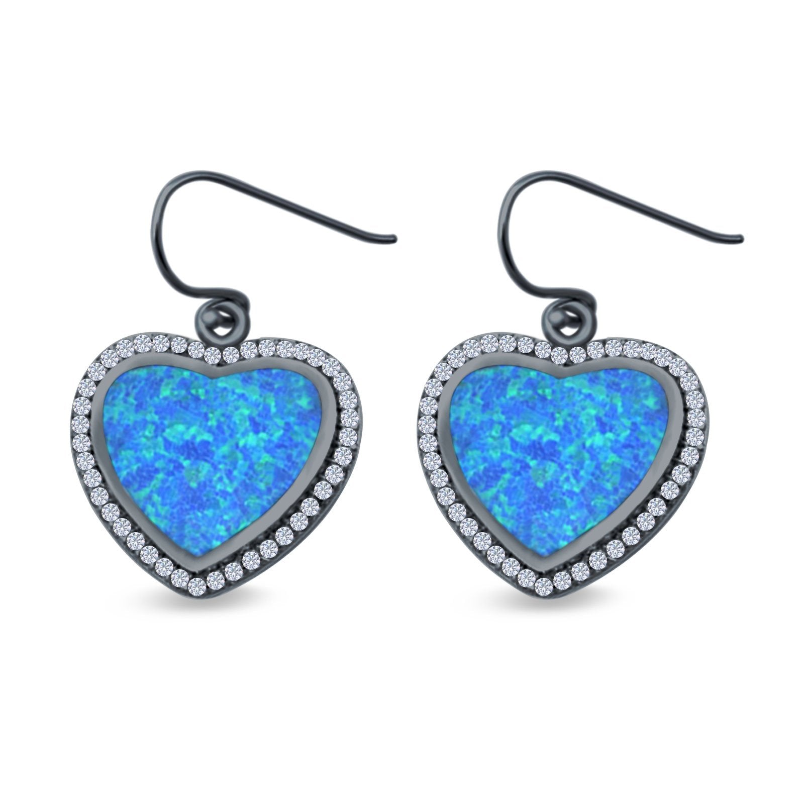 Drop Dangle Halo Heart Earrings Created Opal 925 Sterling Silver(15mm)