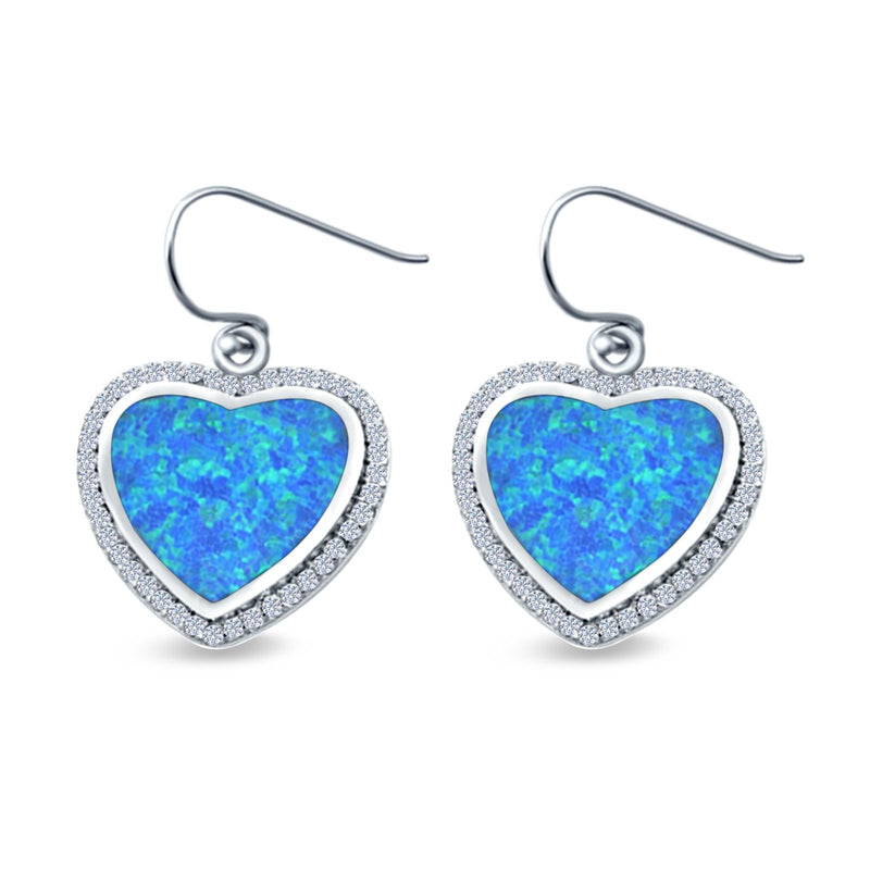 Drop Dangle Halo Heart Earrings Created Opal 925 Sterling Silver(15mm)