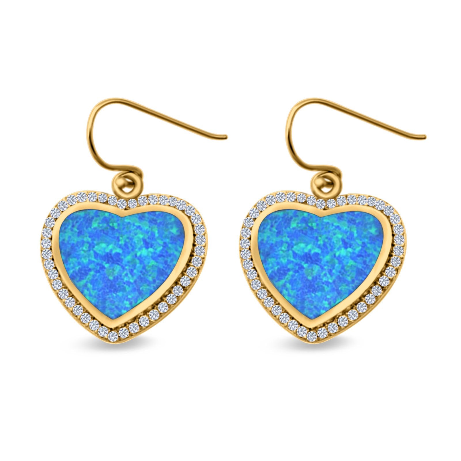 Drop Dangle Halo Heart Earrings Created Opal 925 Sterling Silver(15mm)