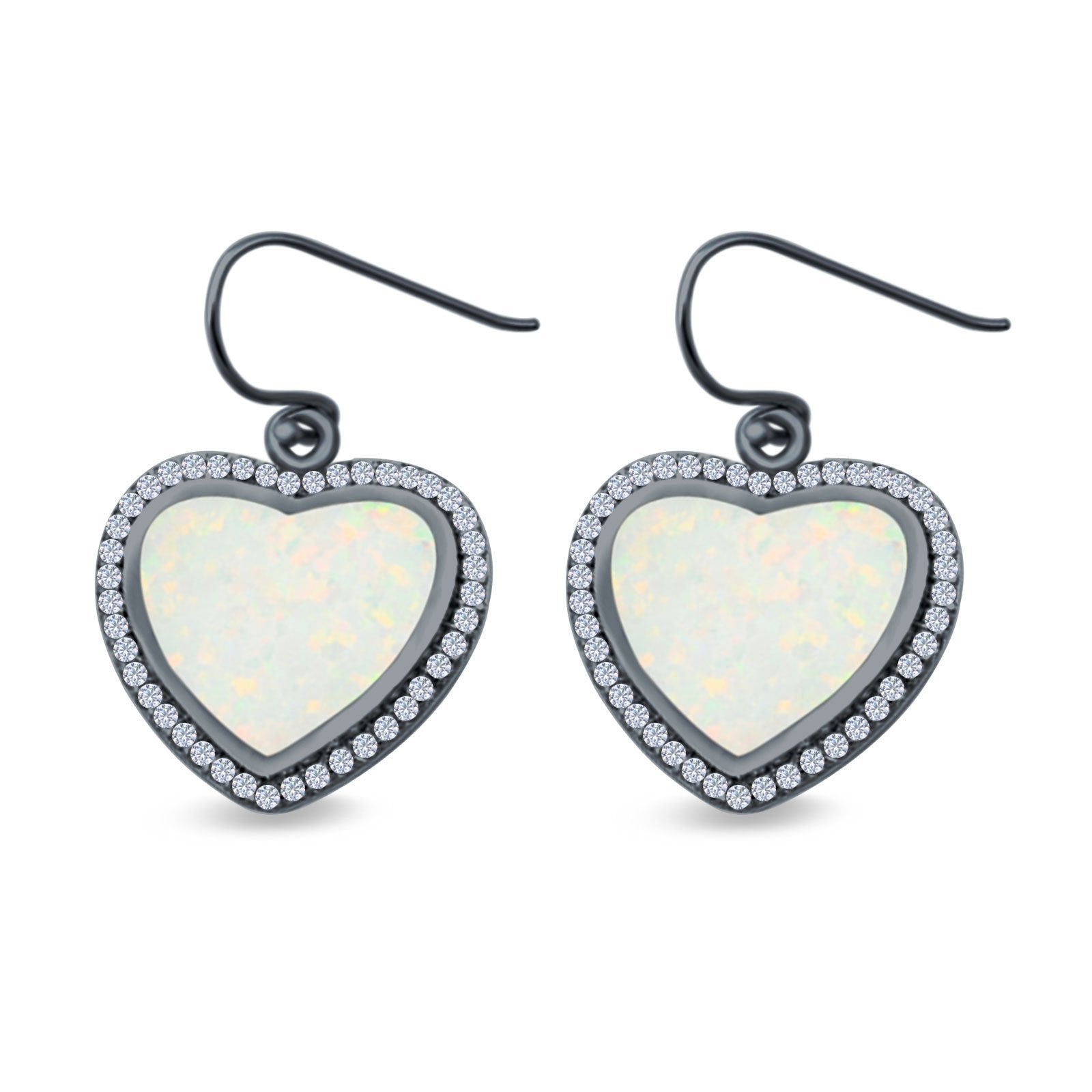 Drop Dangle Halo Heart Earrings Created Opal 925 Sterling Silver(15mm)