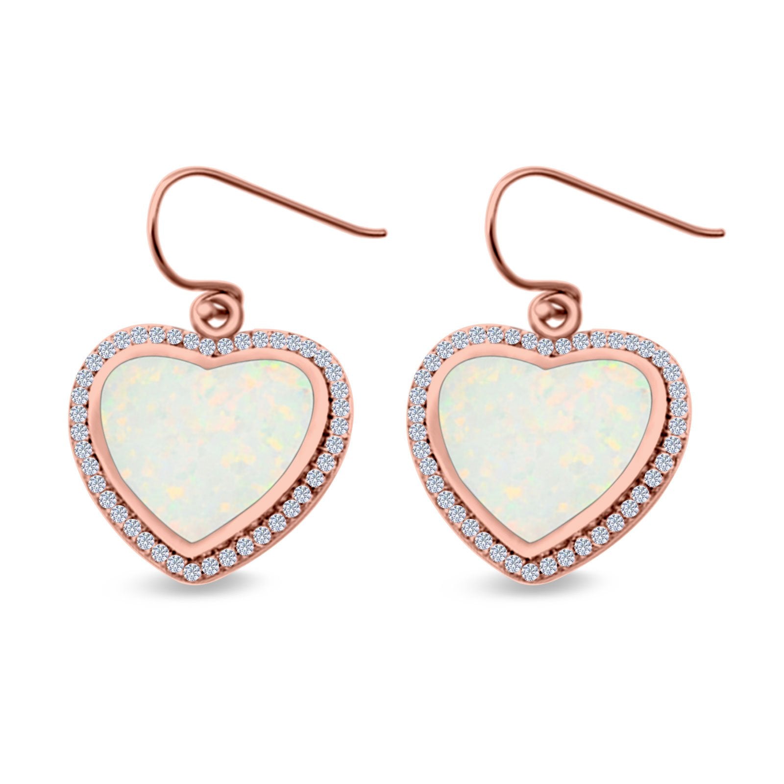 Drop Dangle Halo Heart Earrings Created Opal 925 Sterling Silver(15mm)