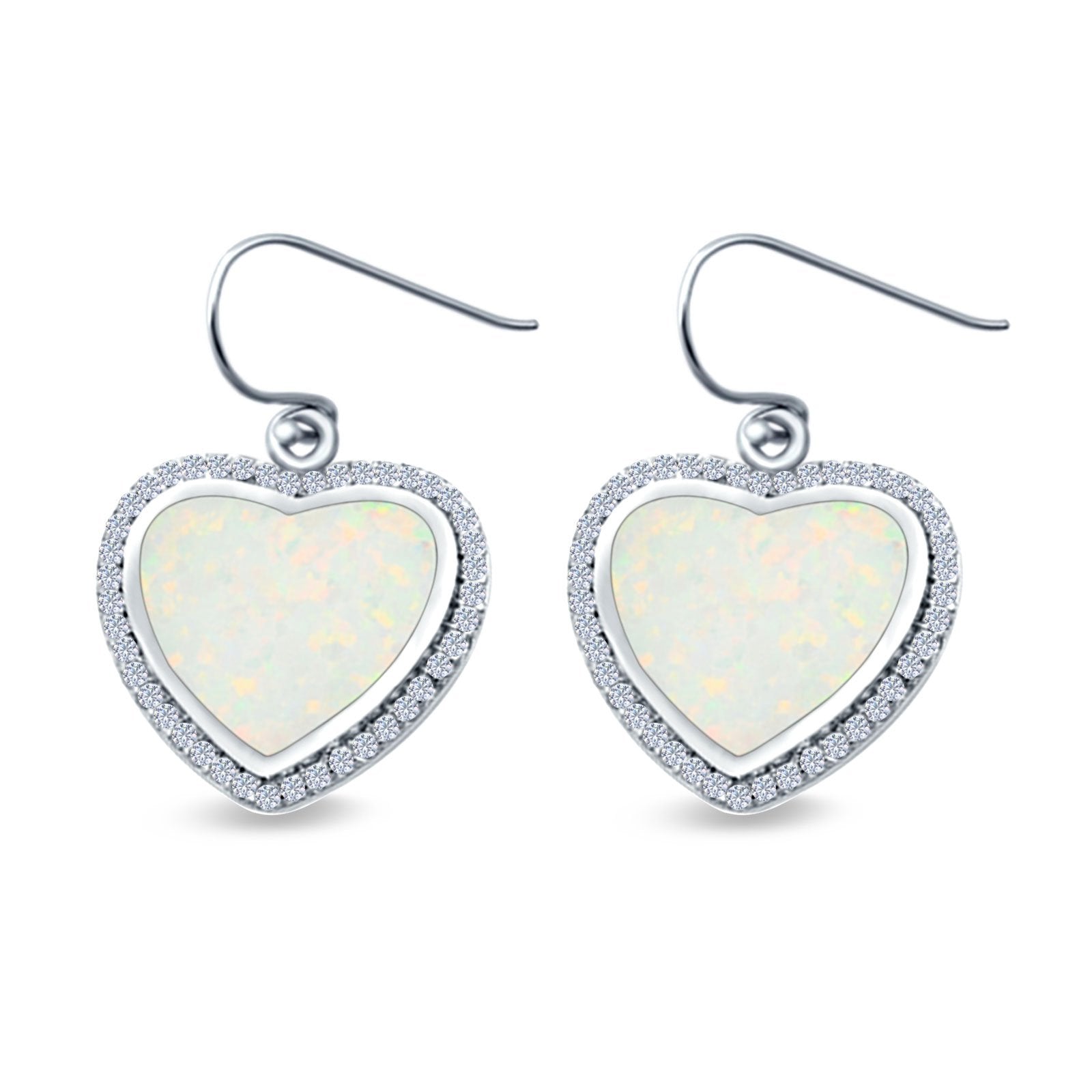 Drop Dangle Halo Heart Earrings Created Opal 925 Sterling Silver(15mm)