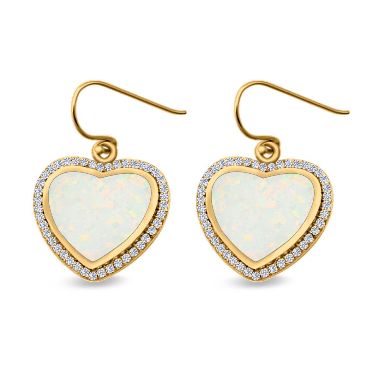 Drop Dangle Halo Heart Earrings Created Opal 925 Sterling Silver(15mm)