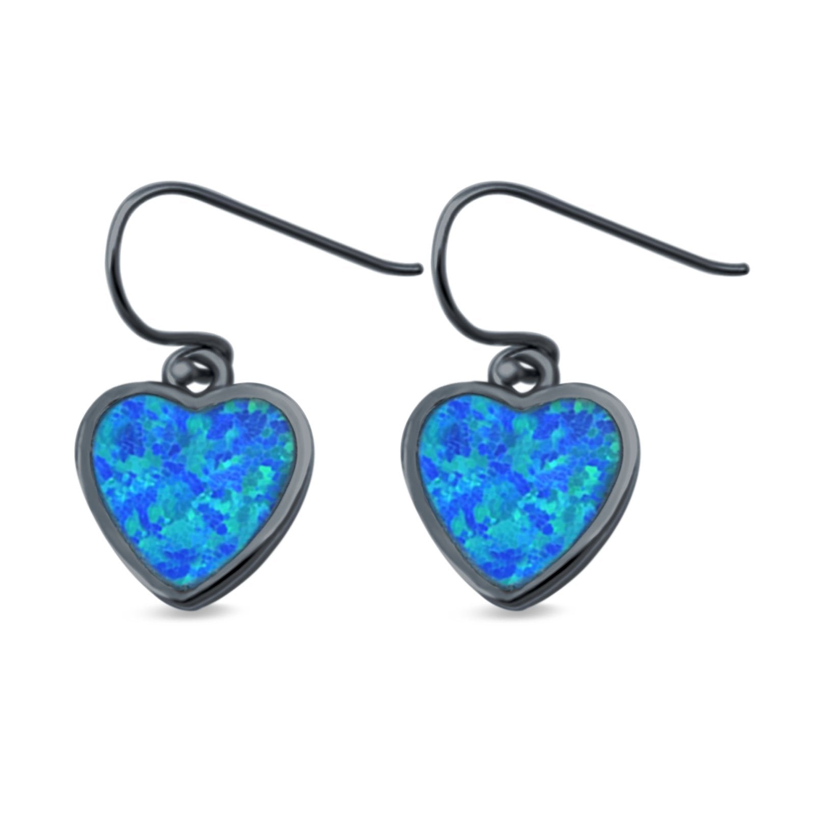 Drop Dangle Heart Earrings Created Opal 925 Sterling Silver (9mm)