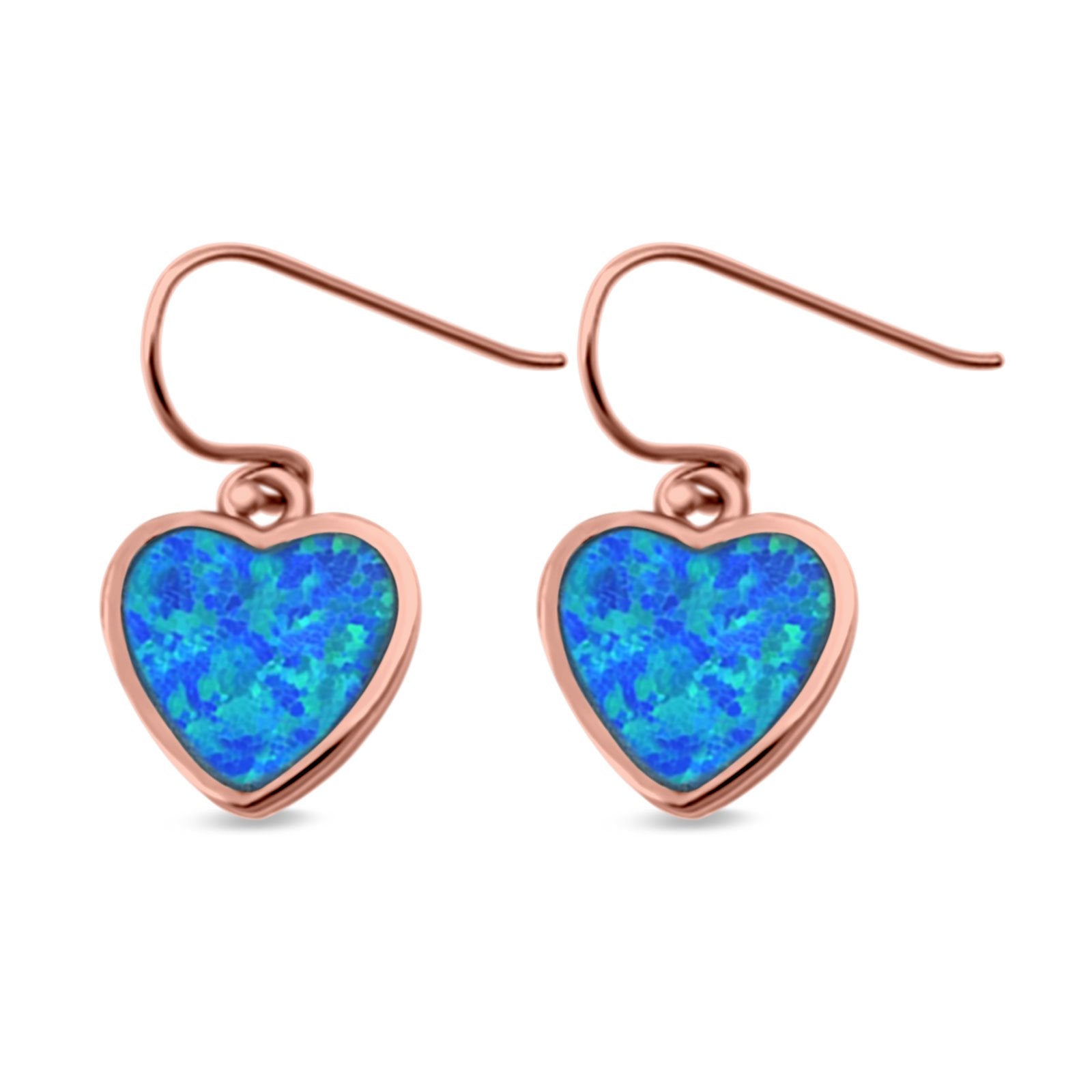 Drop Dangle Heart Earrings Created Opal 925 Sterling Silver (9mm)