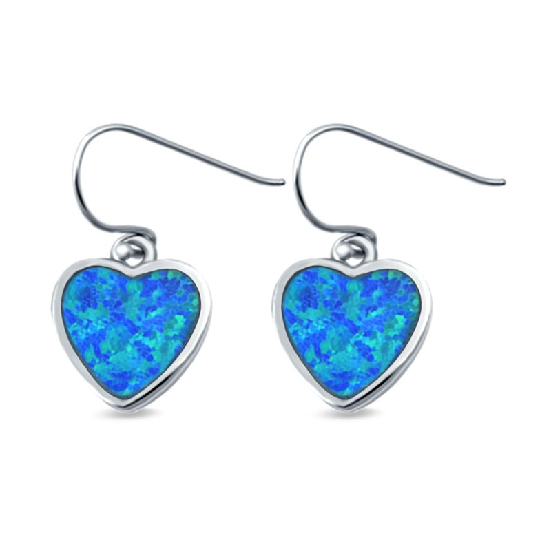 Drop Dangle Heart Earrings Created Opal 925 Sterling Silver (9mm)