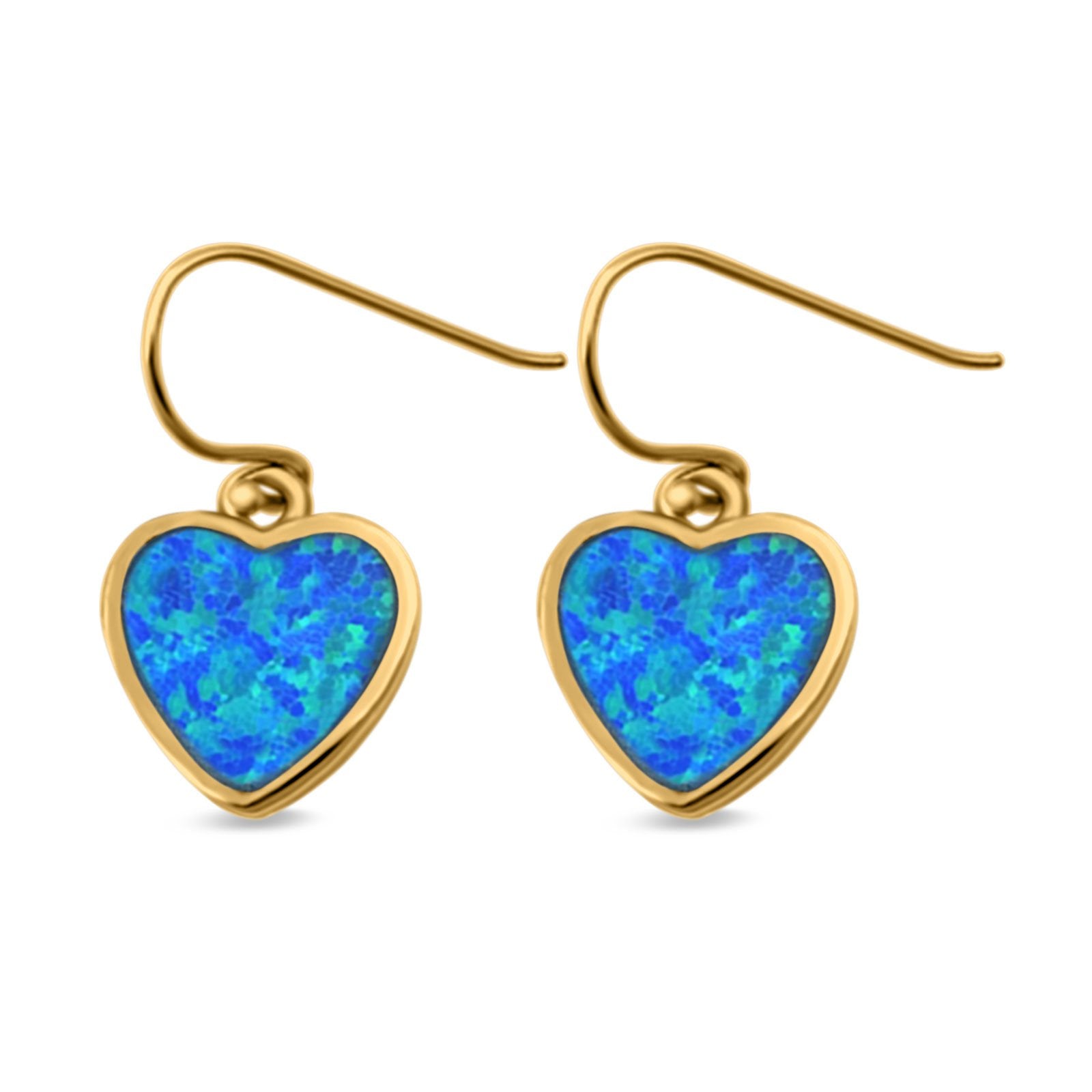 Drop Dangle Heart Earrings Created Opal 925 Sterling Silver (9mm)