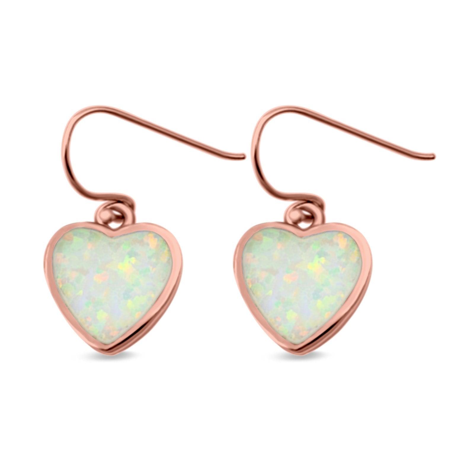 Drop Dangle Heart Earrings Created Opal 925 Sterling Silver (9mm)