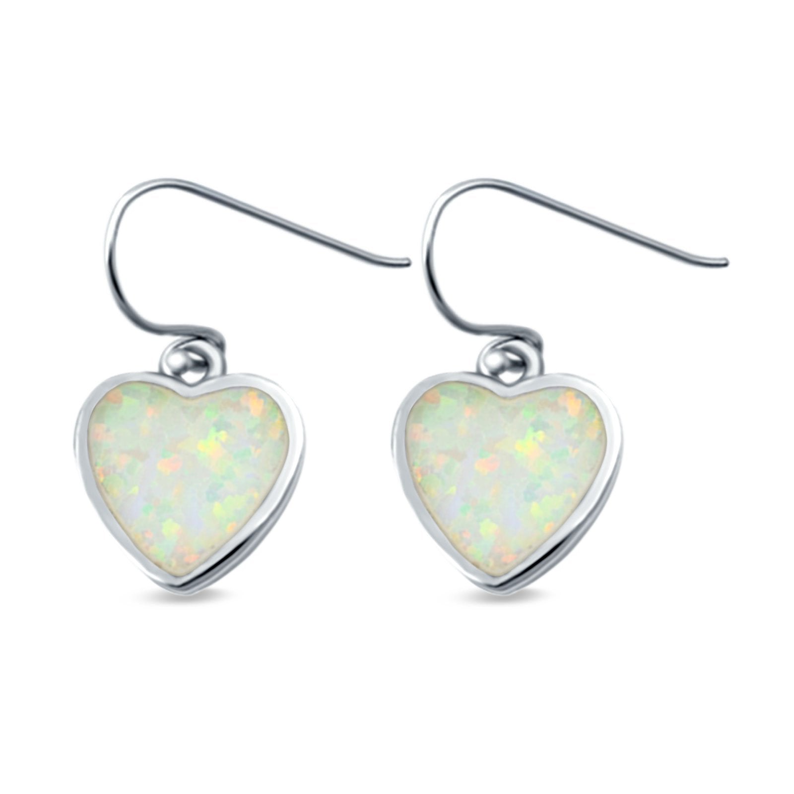 Drop Dangle Heart Earrings Created Opal 925 Sterling Silver (9mm)