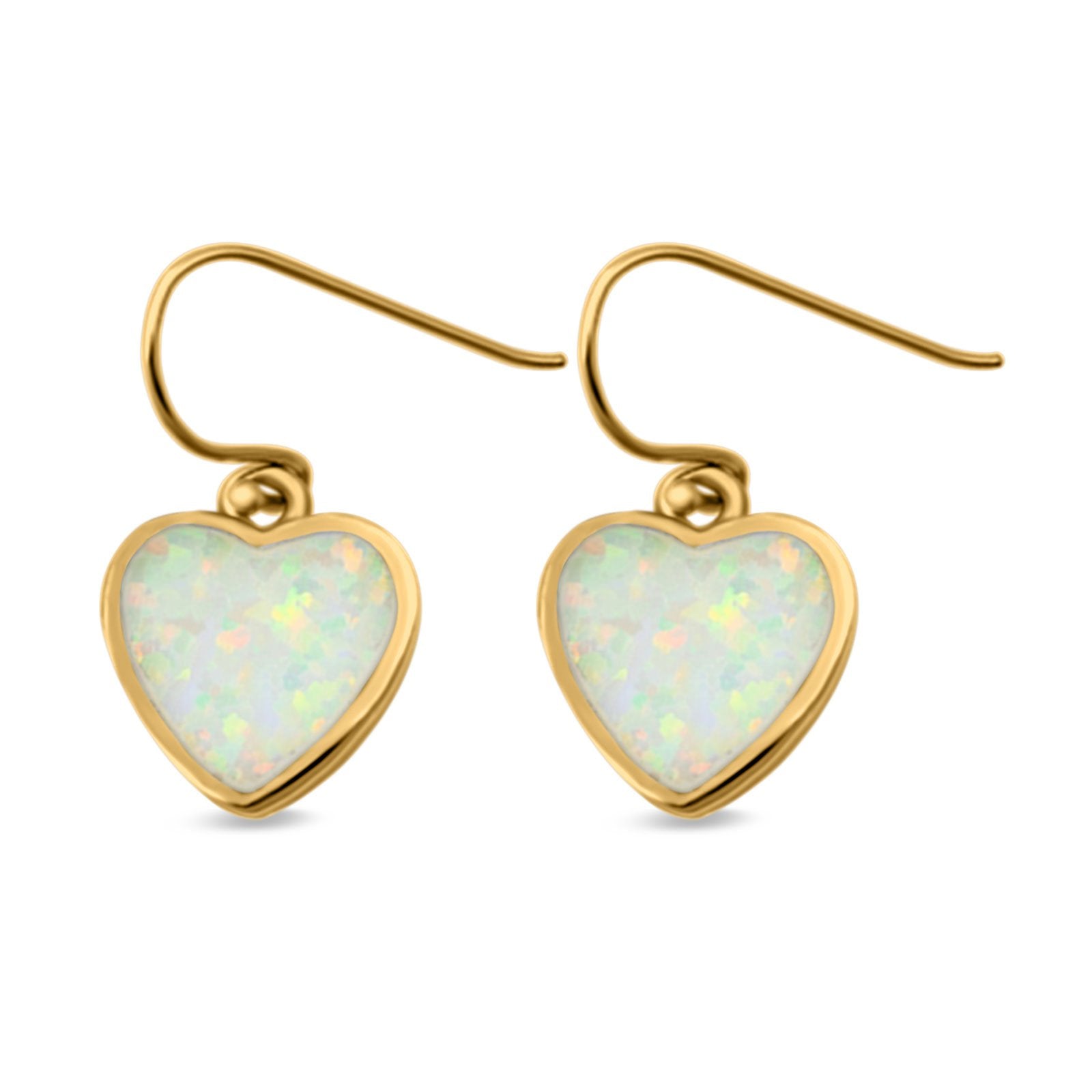 Drop Dangle Heart Earrings Created Opal 925 Sterling Silver (9mm)