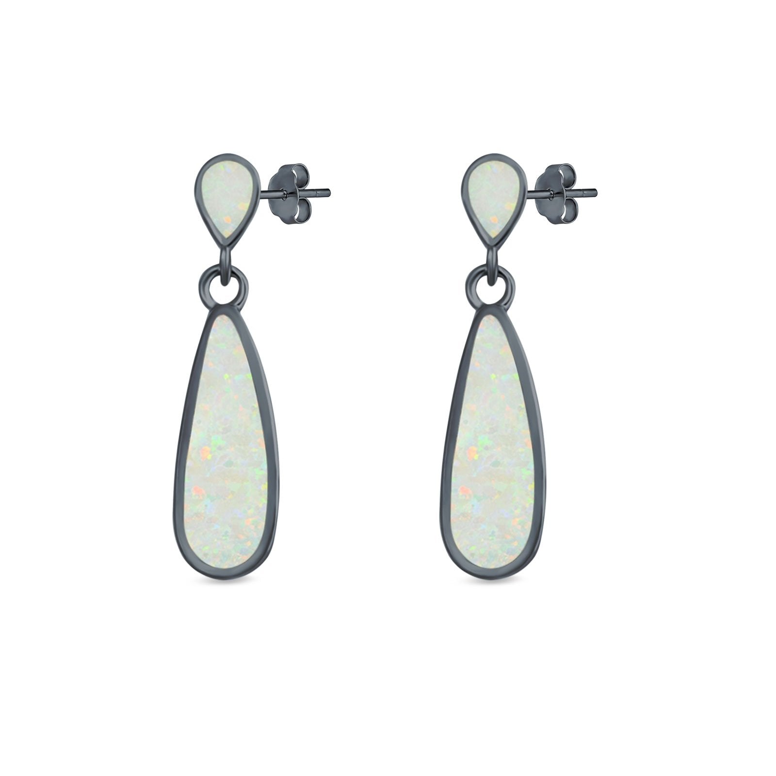 Pear Shape Fashion Stud Earrings Created Opal 925 Sterling Silver (30mm)