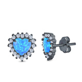 Halo Art Deco Heart Stud Earrings Created Opal 925 Sterling Silver (12mm)