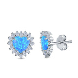 Halo Art Deco Heart Stud Earrings Created Opal 925 Sterling Silver (12mm)