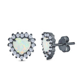 Halo Art Deco Heart Stud Earrings Created Opal 925 Sterling Silver (12mm)