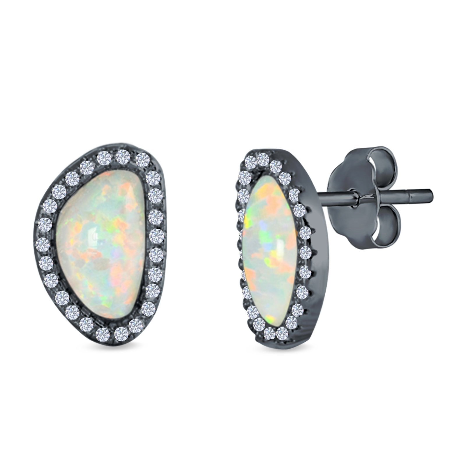 Halo Stud Earrings Created Opal 925 Sterlig Silver(12mm)