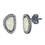 Halo Stud Earrings Created Opal 925 Sterlig Silver(12mm)