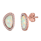 Halo Stud Earrings Created Opal 925 Sterlig Silver(12mm)