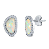 Halo Stud Earrings Created Opal 925 Sterlig Silver(12mm)