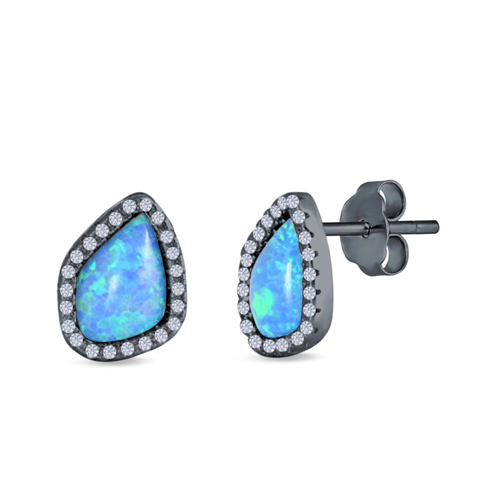 Halo Stud Earrings Created Opal 925 Sterling Silver (12mm)