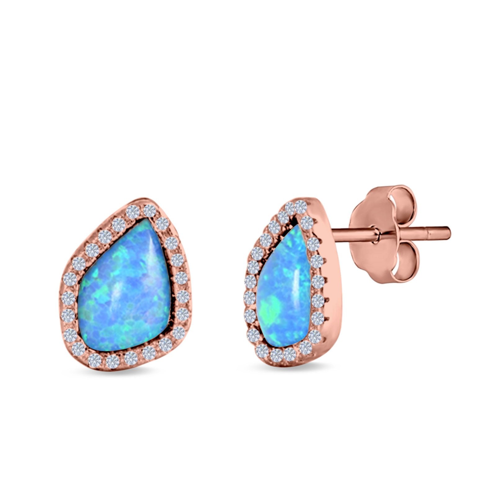 Halo Stud Earrings Created Opal 925 Sterling Silver (12mm)
