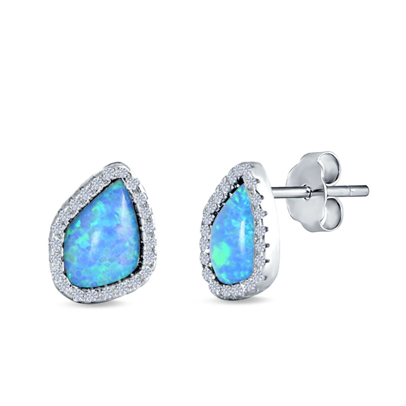 Halo Stud Earrings Created Opal 925 Sterling Silver (12mm)