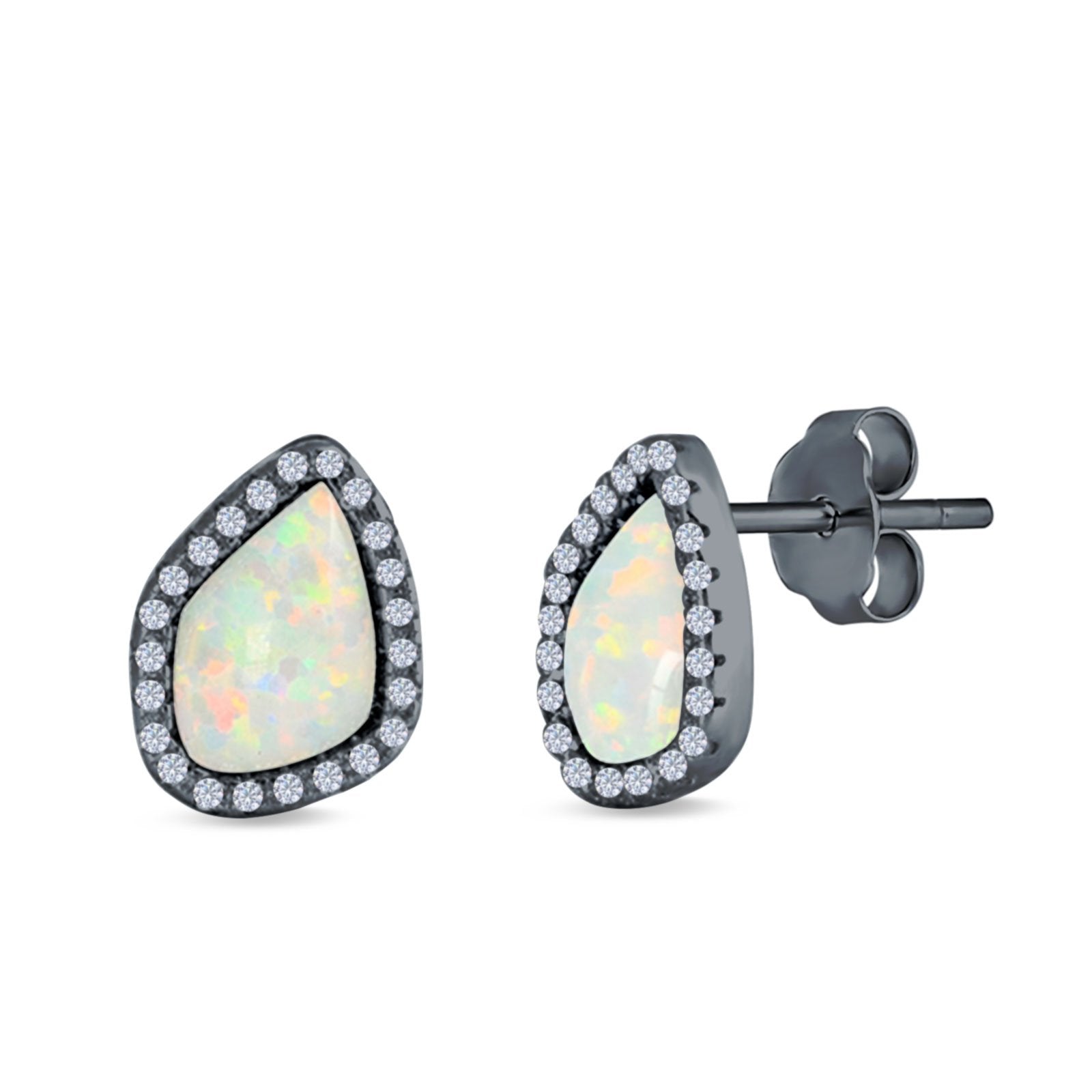 Halo Stud Earrings Created Opal 925 Sterling Silver (12mm)