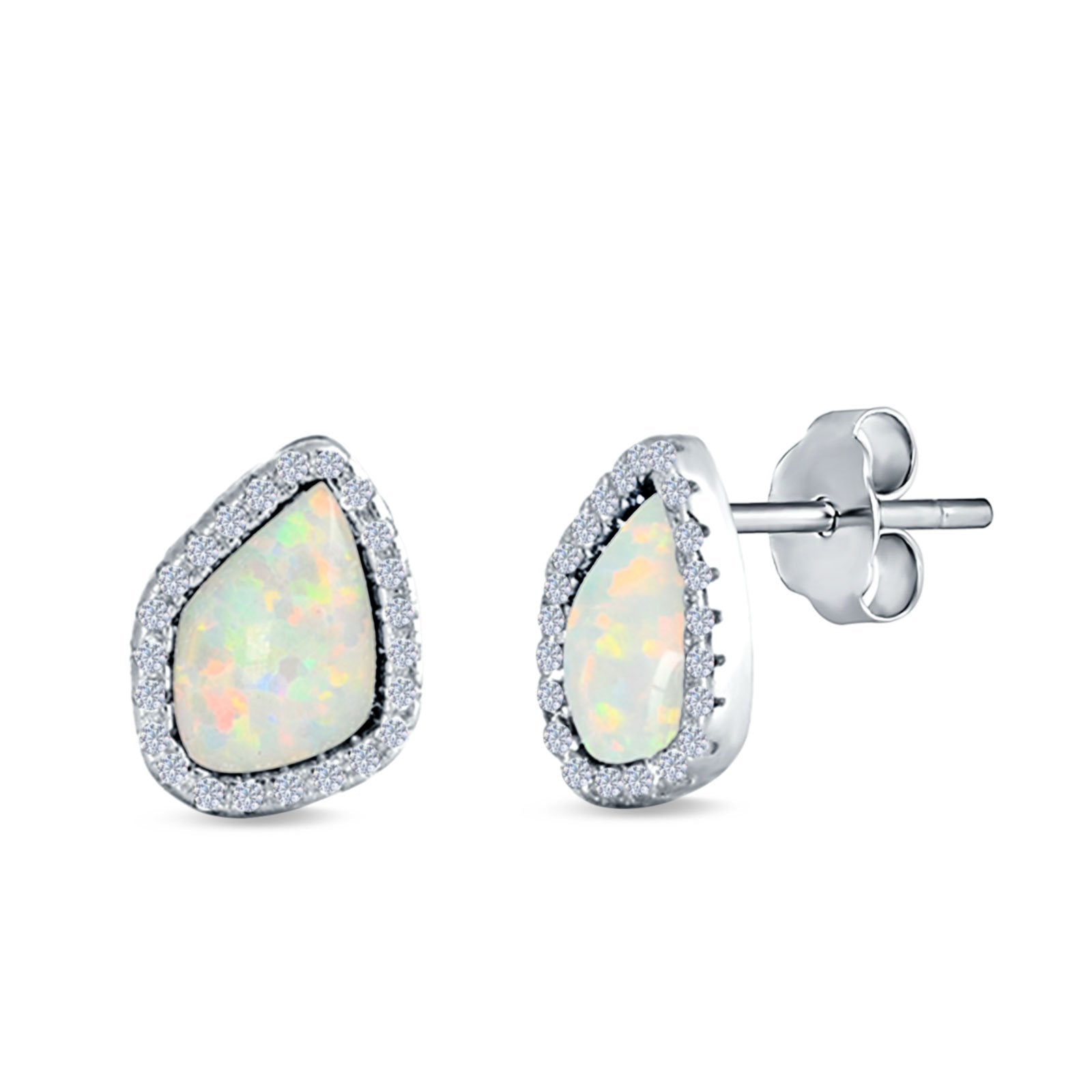 Halo Stud Earrings Created Opal 925 Sterling Silver (12mm)
