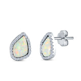 Halo Stud Earrings Created Opal 925 Sterling Silver (12mm)