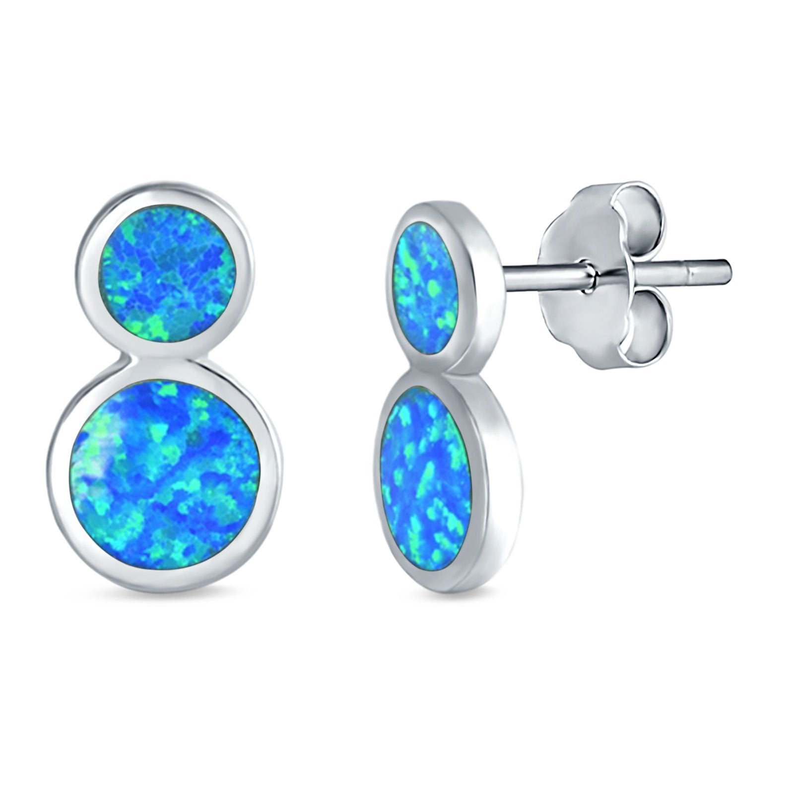 Fashion Ball Design Stud Earrings Created Opal 925 Sterling Silver (14mm)