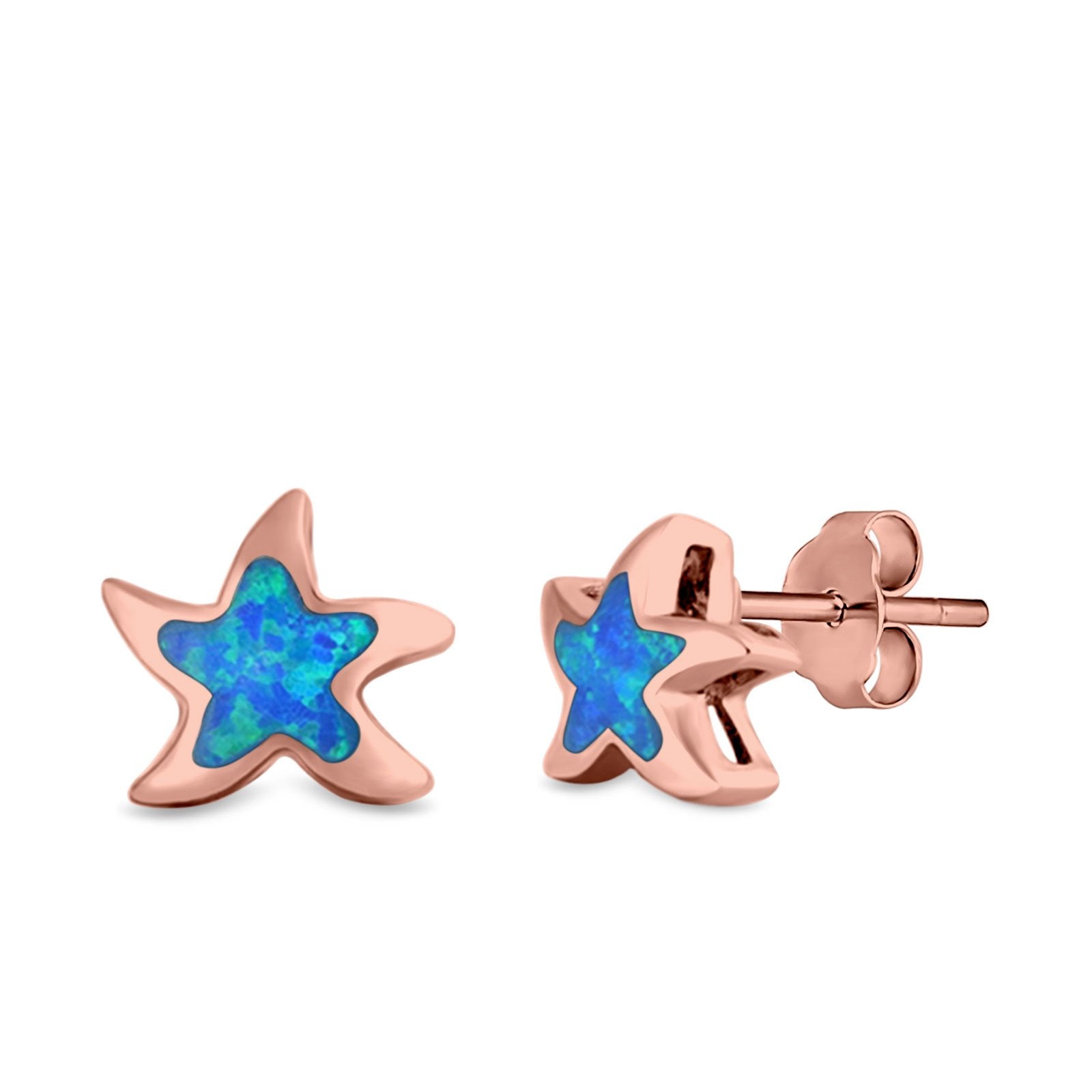 Starfish Stud Earrings Created Opal 925 Sterling Silver (9mm)