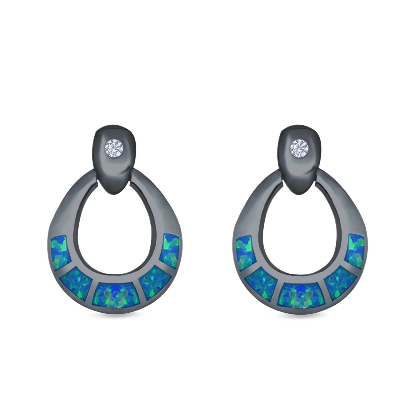 Stud Earrings Lab Created Opal 925 Sterling Silver