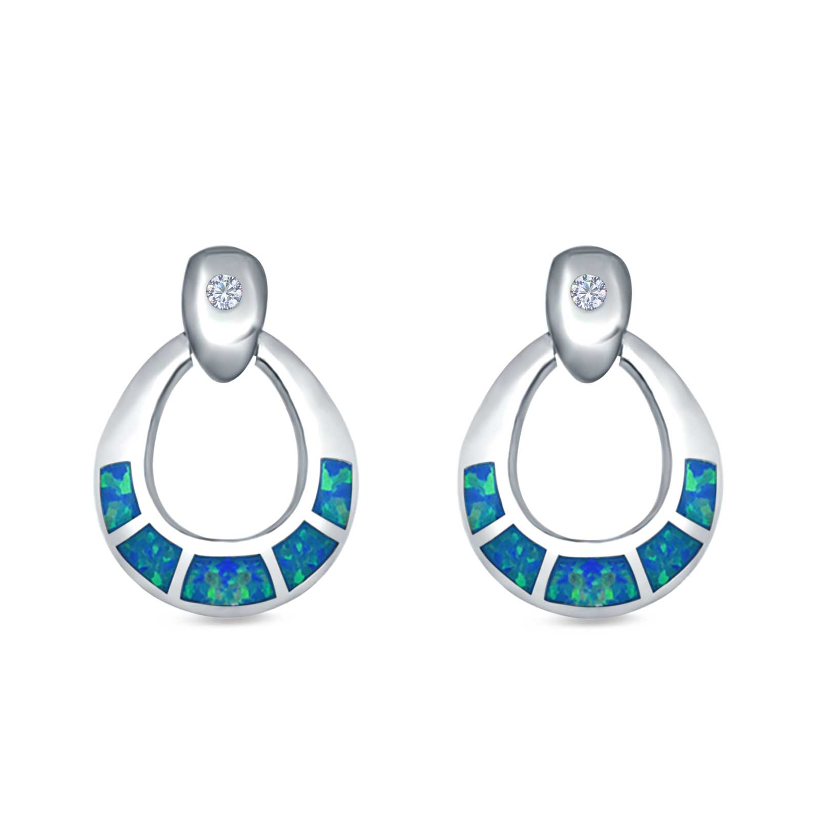 Stud Earrings Lab Created Opal 925 Sterling Silver