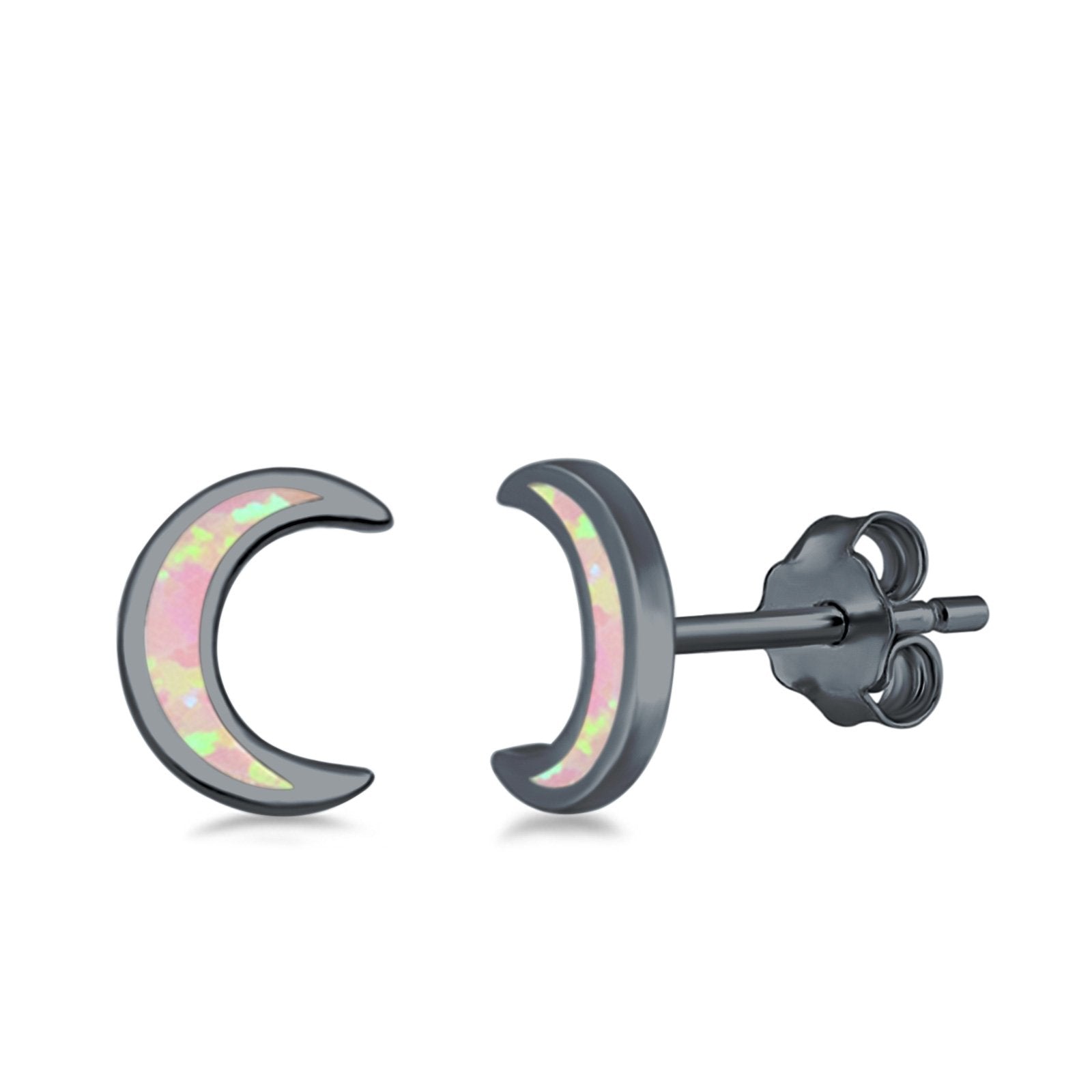Moon Stud Earrings Lab Created Opal 925 Sterling Silver